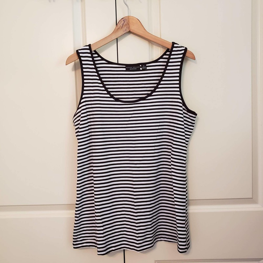 Susan Graver Weekend Black White Striped Tank Top